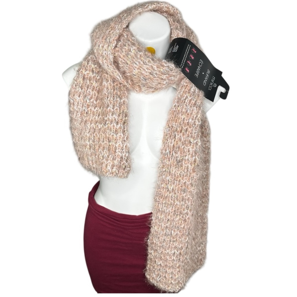 Minicci Soft Blush Pink & Grey Knit Scarf Sparkling in Silver & Gold accents.